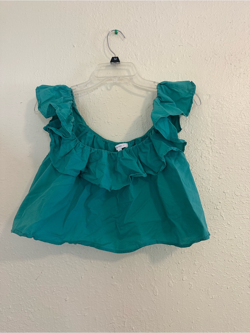 Better Be Teal Ruffled Square-Neck Tank EUC